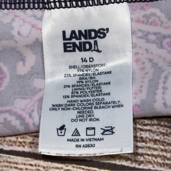 Lands' End Women's Navy Retro Paisley Print Square Neck Tankini Size 14D - Picture 2 of 13